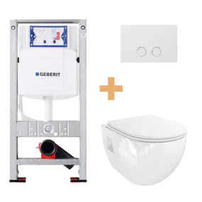Linie Waldo wc suspendu blanc brillant sans rebord avec Geberit Sigma réservoir de chasse encastré UP320 avec cadre Burda et pla